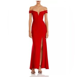 AQUA Off-the-Shoulder Red Gown
